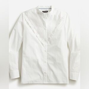 J.Crew Ruffle Pintuck Cotton Poplin Blouse White Romantic Button Front Size 2